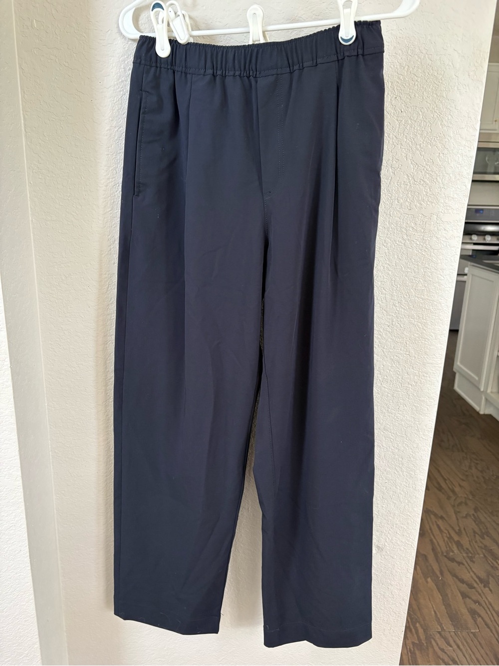 Women’s XS Relaxed Fit Navy Blue High Rise Elastic Waist Wide Leg Dress Pants